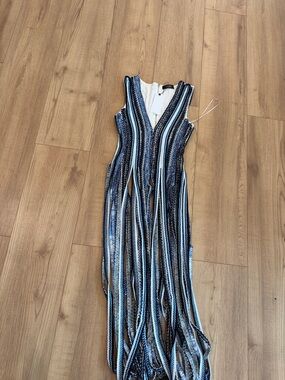 AKIRA Blue White Black Striped Knit Maxi Top